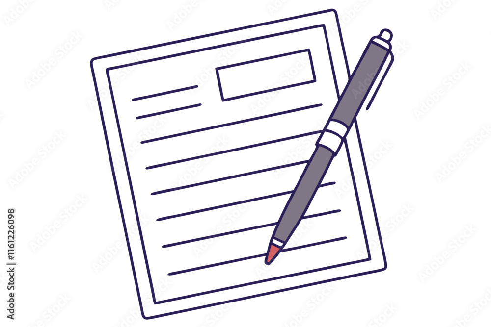 High-quality vector illustration of outlined minimal tax document with a pen on top for design projects and creative needs High-quality vector illustration of outlined minimal tax document with a pen on top for design projects and creative needs