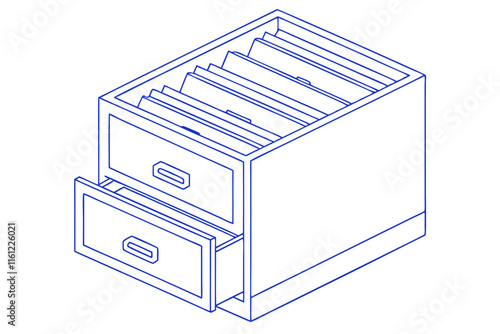 High-quality vector illustration of outlined minimal filing cabinet with organized fol for design projects and creative needs