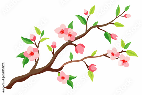 Pink Blossom Branch, Spring Flowers, Nature Illustration, Floral Design