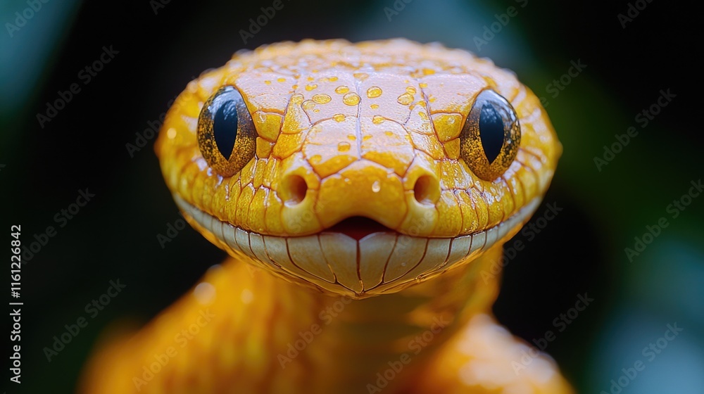 Fototapeta premium A close-up view of a yellow snake's face with distinctive features