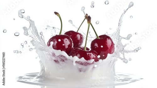 Juicy Red Cherries Milk Splash Delightful Freshness