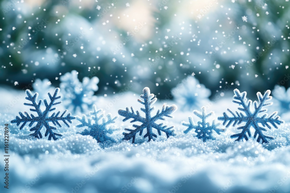 A cluster of snowflakes resting on the snowy surface, perfect for winter scenes and cold weather illustrations A cluster of snowflakes resting on the snowy surface, perfect for winter scenes and cold weather illustrations