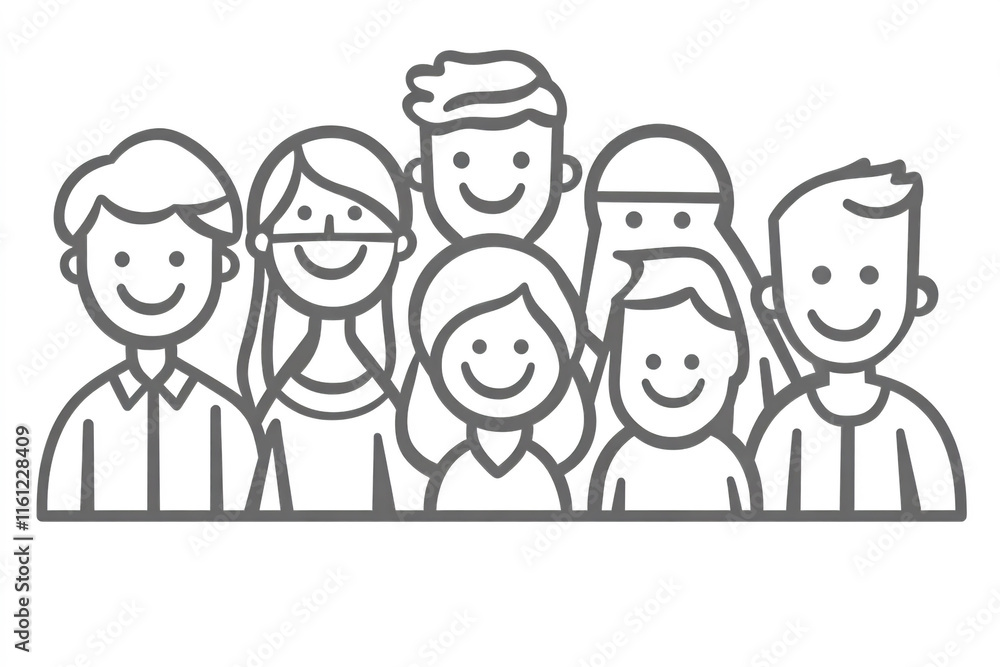 A group of people icon, vector illustration with black outline on a white background, simple design, high contrast, minimalistic style A group of people icon, vector illustration with black outline on a white background, simple design, high contrast, minimalistic style