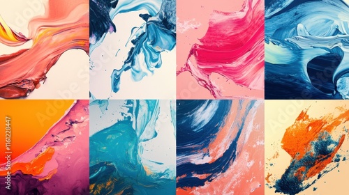 Vibrant abstract fluid art with bold colorful brush strokes