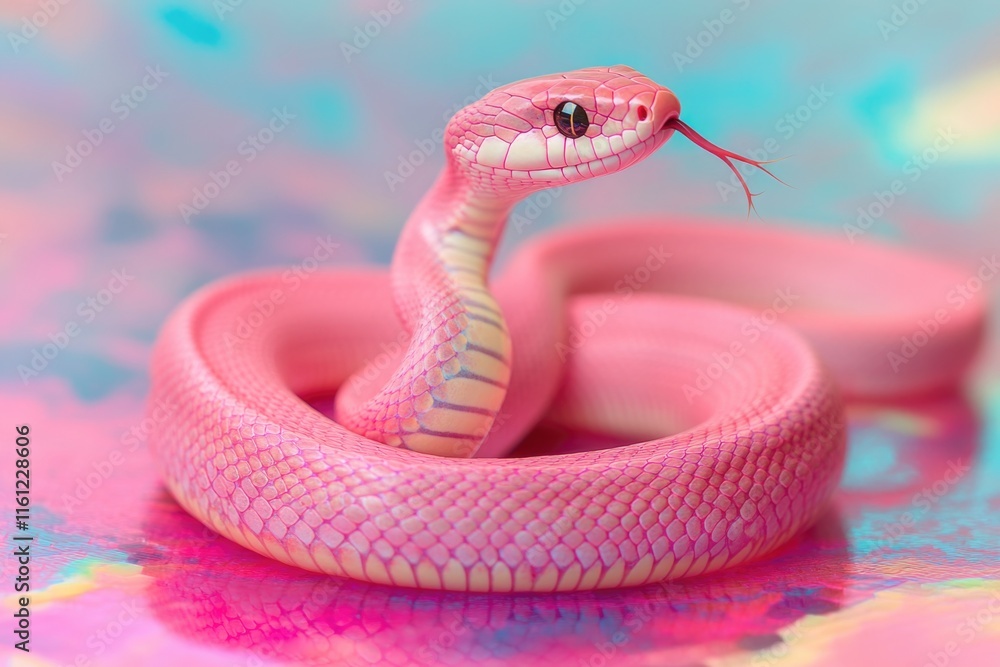 Fototapeta premium A pink snake sits on top of a pink surface