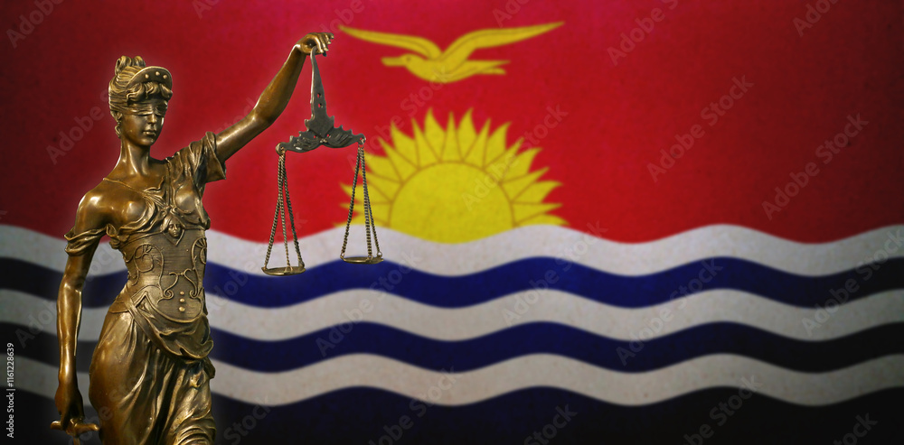 Obraz premium Lady Justice before a flag of Kiribati