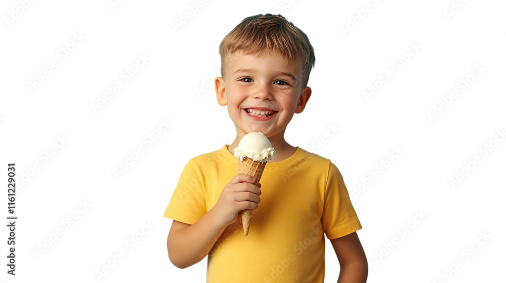 Smiling Child Holding Ice Cream Cone on Transparent Background Smiling Child Holding Ice Cream Cone on Transparent Background
