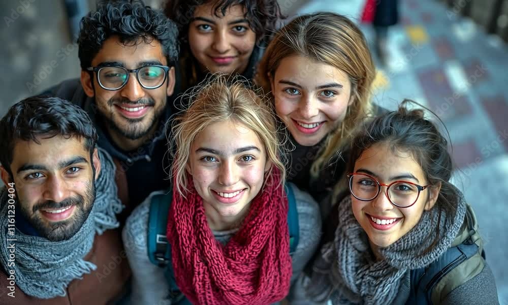A group of smiling young people posing together in a friendly, cheerful atmosphere. A group of smiling young people posing together in a friendly, cheerful atmosphere.