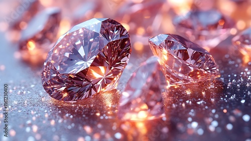 Glistening pink gemstones reflecting light in an enchanting display of elegance and beauty at dusk photo