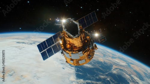 A satellite in orbit above Earth, showcasing technology for space exploration.