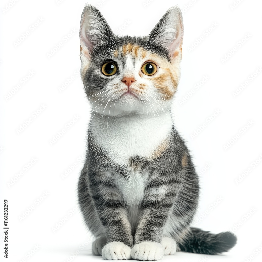 Adorable Gray And Calico Kitten With Big Eyes Sitting Upright Adorable Gray And Calico Kitten With Big Eyes Sitting Upright