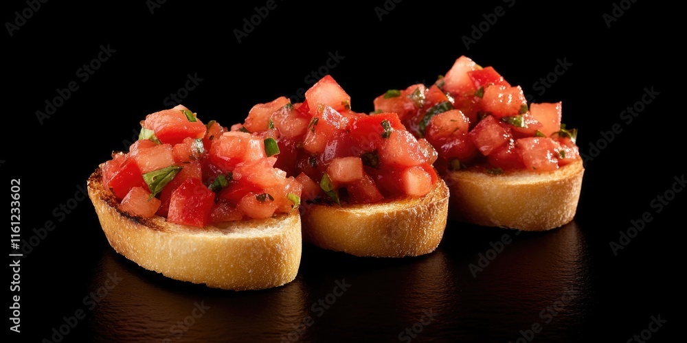 A close-up shot of a slice of bread topped with fresh tomatoes A close-up shot of a slice of bread topped with fresh tomatoes