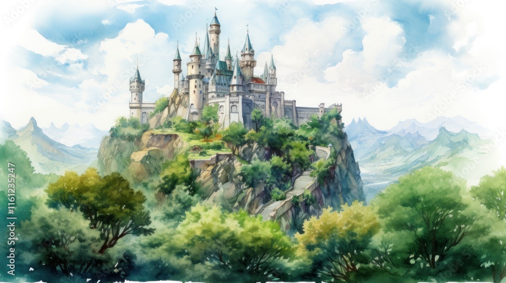 Majestic Mountaintop Castle: A Watercolor Fantasy Majestic Mountaintop Castle: A Watercolor Fantasy