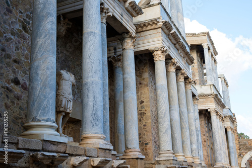 Marble columns of the Roman theater of Merida, Spain