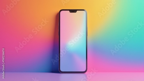 Free Download Sleek smartphone on a vibrant rainbow gradient background, highlighting modern technology and colorful design - GFXLoad