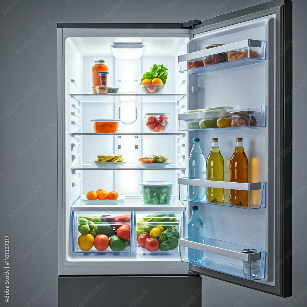 Open Refrigerator with Fresh Groceries Open Refrigerator with Fresh Groceries