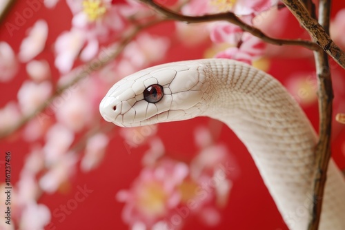 A close-up view of a snake curled around a branch photo