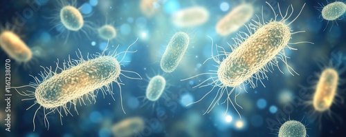 Microscopic view of bacteria in a vibrant, abstract background.