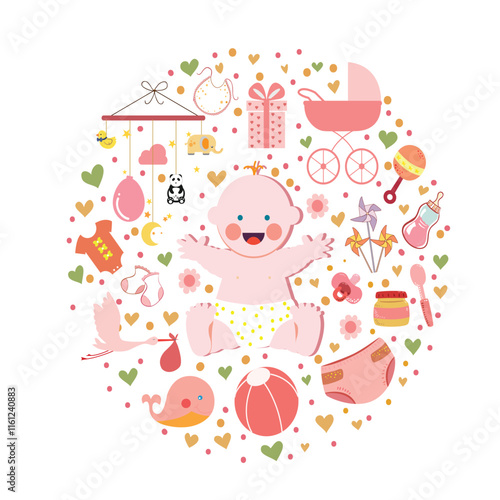 Infant accessories design elements round layout cute kid