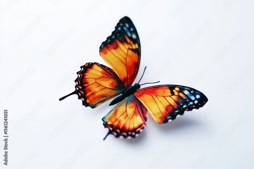 Fototapeta premium A detailed view of a butterfly's body and wings on a plain white background