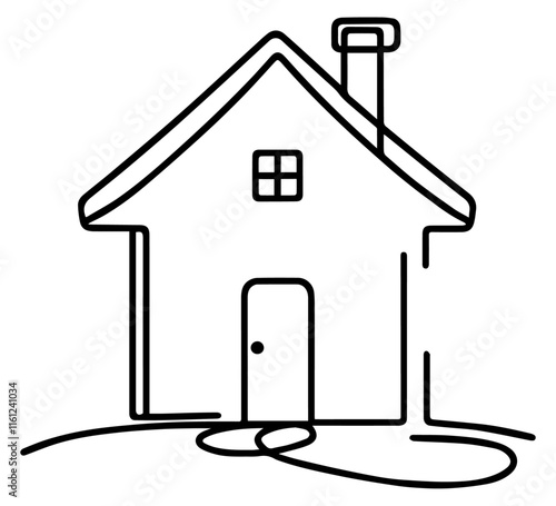 Simple House Line Art with transparent background