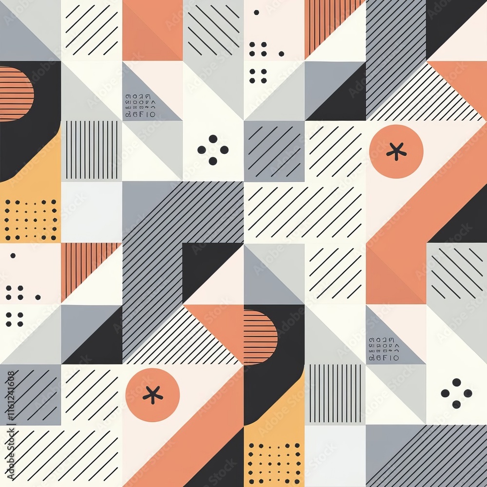 A modern, minimalist European illustration of a pattern targeted at working women. The pattern combines geometric and organic shapes, enhanced with lines and dots ai generated A modern, minimalist European illustration of a pattern targeted at working women. The pattern combines geometric and organic shapes, enhanced with lines and dots ai generated
