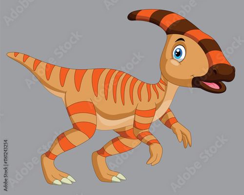 Cute Parasaurolophus dinosaur cartoon vector illustration