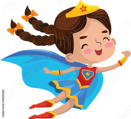 Kid superwoman icon flying gesture cute cartoon design