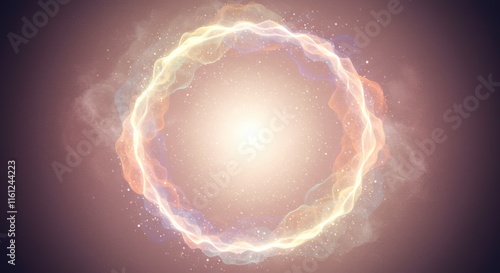 Cosmic Circle: A luminous ring of swirling light and energy, a celestial halo against a deep purple background. Its ethereal glow and vibrant colors create a sense of mystery and wonder.