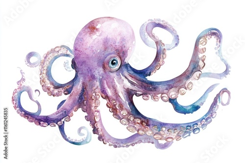 A watercolor illustration of an octopus on a white background, ideal for use in educational materials or as a decorative element