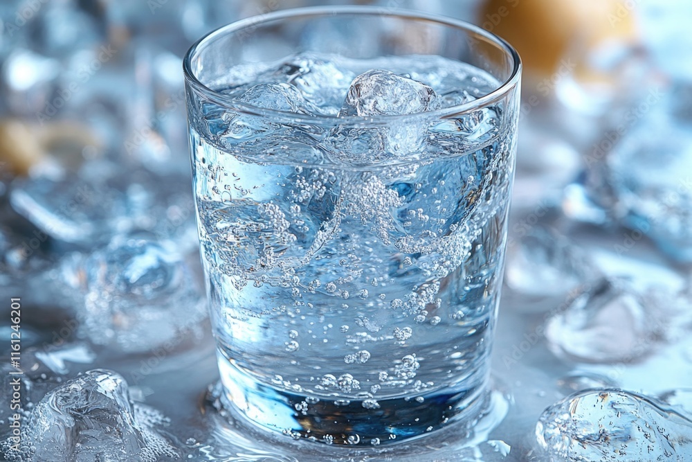 A glass filled with water sits atop a block of melting ice A glass filled with water sits atop a block of melting ice