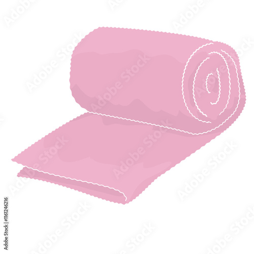 pink terry rolled towel on white background