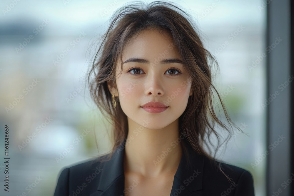 portrait of beautyful and confident business woman teacher in suit holding tablet on gray background with copy space, Generative AI portrait of beautyful and confident business woman teacher in suit holding tablet on gray background with copy space, Generative AI