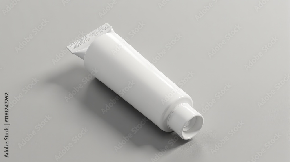 White cosmetic tube laying on a smooth, soft beige background, ideal for product mockups or skincare presentations White cosmetic tube laying on a smooth, soft beige background, ideal for product mockups or skincare presentations