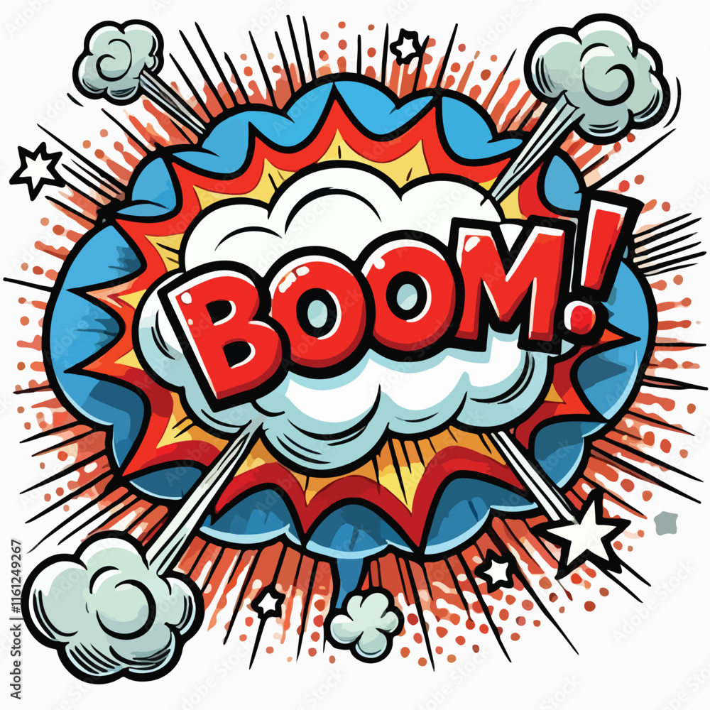 Fototapeta premium Cartoon comic sign burst cloud. Speech bubble, boom sign expression and on a white background