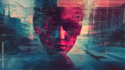 Surreal Digital Art of Abstract Human Face with Colorful Background