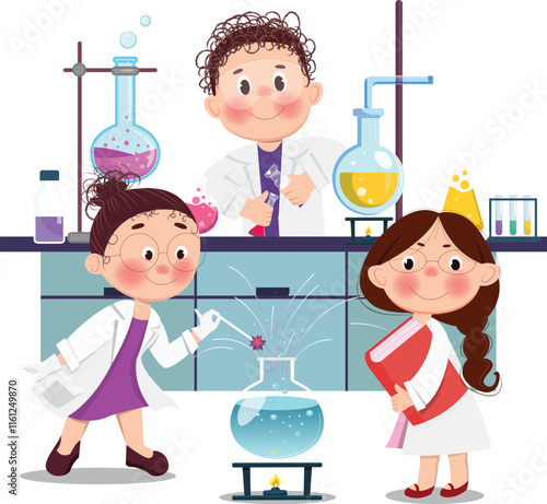 Lab scientist kids design elements cute cartoon