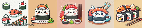 Vector collection of animated sushi from fresh tuna