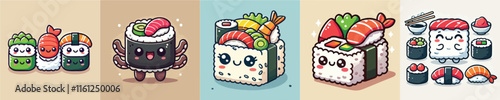 Vector collection of animated sushi from fresh tuna