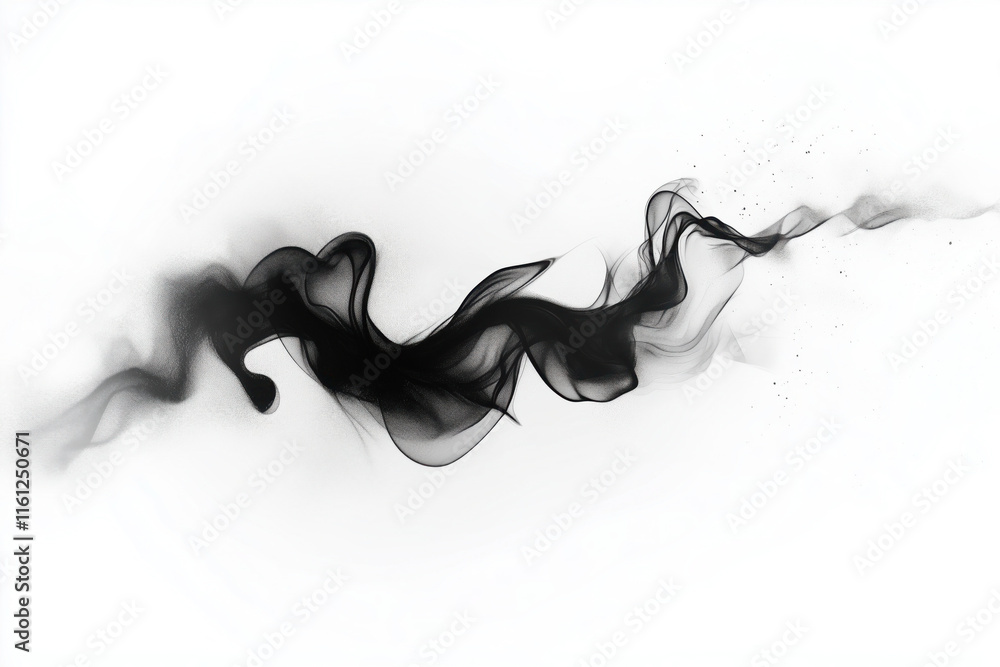 A black jet of smoke forms a thin mystical spiral, on a white background A black jet of smoke forms a thin mystical spiral, on a white background