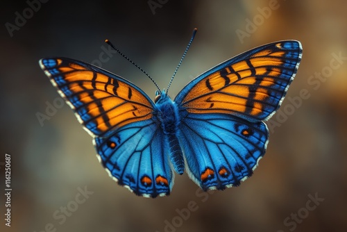 A colorful butterfly perched on a green leaf, perfect for nature or wildlife themed designs photo