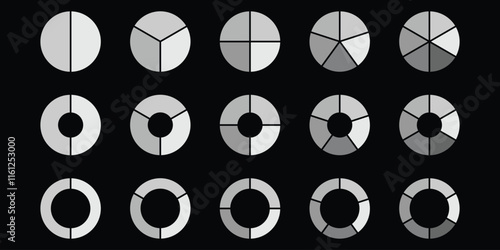 Pie chart vector icons. Circle pie chart diagram.