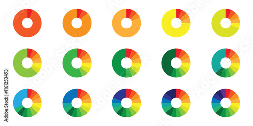 Pie chart infographic set. Circle diagram collection with sections or parts. Infographic wheel segment or sections parts. Vector illustration.