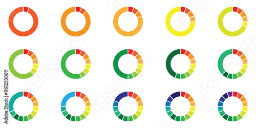 Pie chart infographic set. Circle diagram collection with sections or parts. Infographic wheel segment or sections parts. Vector illustration.