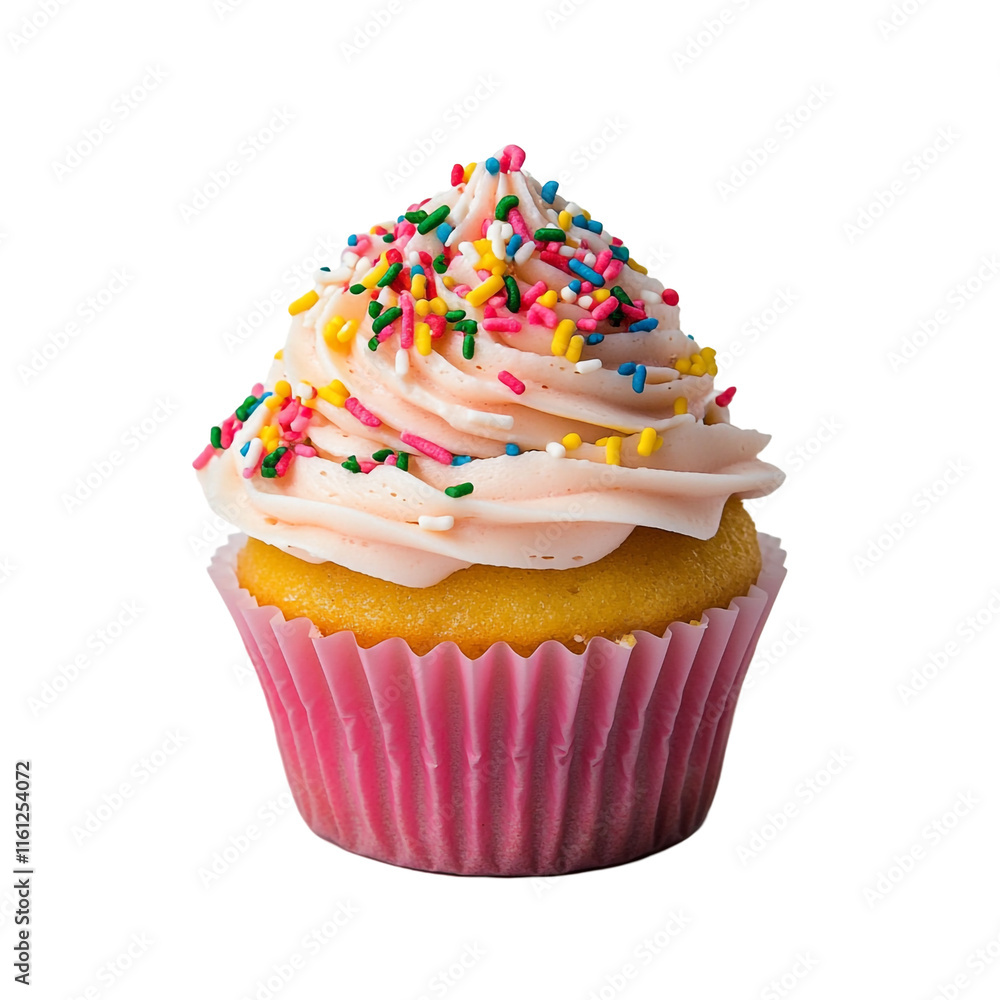 A Delicious Pink Cupcake with Colorful Sprinkles A Delicious Pink Cupcake with Colorful Sprinkles