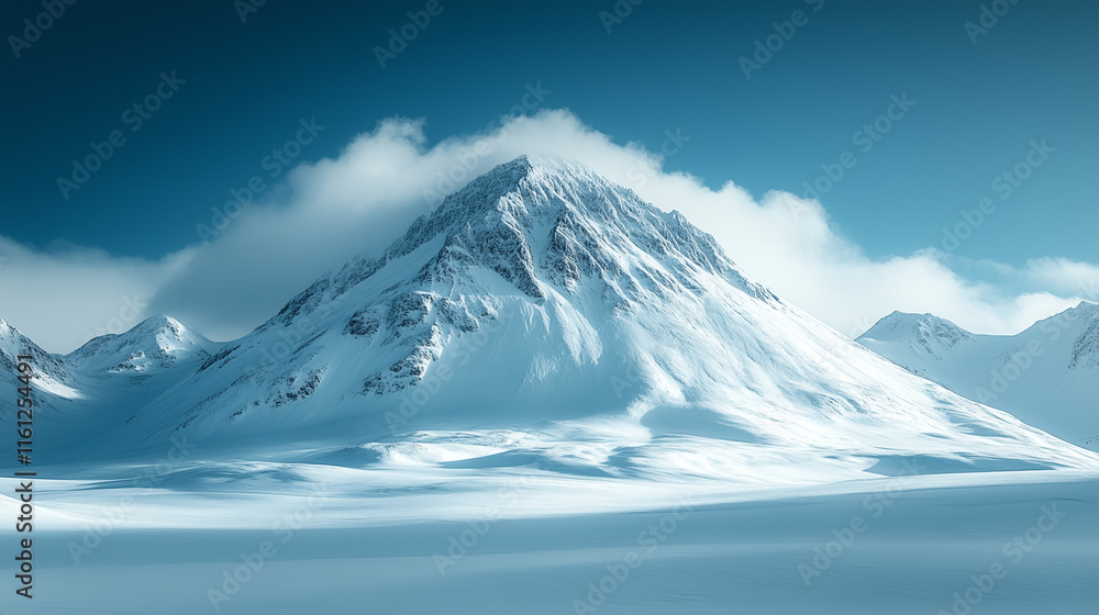 Majestic snow-covered mountain under a blue sky, serene winter landscape Majestic snow-covered mountain under a blue sky, serene winter landscape