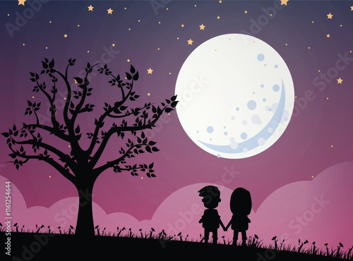 Round moon sky backdrop kids silhouette decor