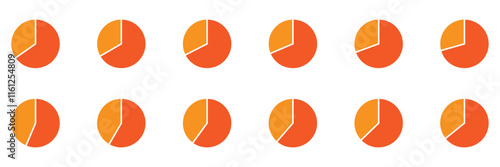 Circular chart black. Wheel division into fractions with colorful segments, circular shape sectors. Pie chart infographic set.