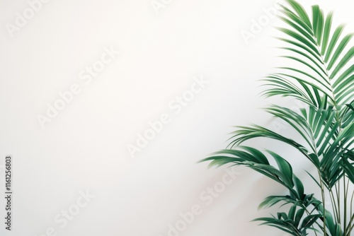 A potted plant sits in front of a plain white wall, waiting to be placed elsewhere