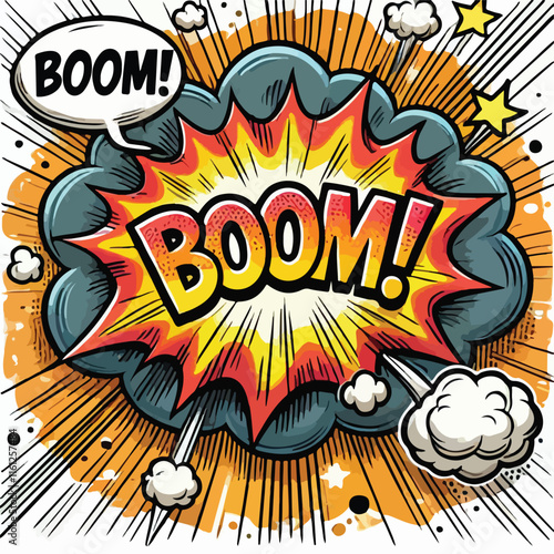 Cartoon comic sign burst cloud. Speech bubble, boom sign expression and   on a white background